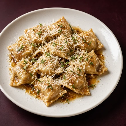 Ravioli with brown butter, parmesan and herbs