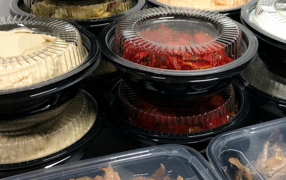 Italian catering trays with pasta and sauces