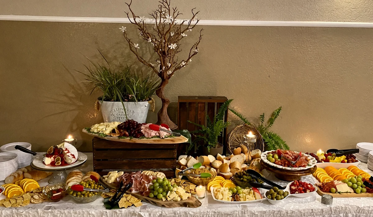 Decorated banquet buffet with Italian dishes